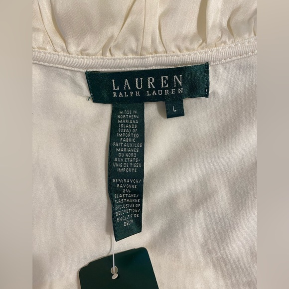 NWT Ralph Lauren Women’s Size L Cream long Sleeved Ruffled Collar Top - Picture 3 of 5